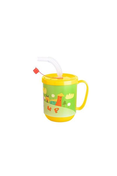 Practials Children's Drinking Glass with 3 Straw Patterned Glass 350ml