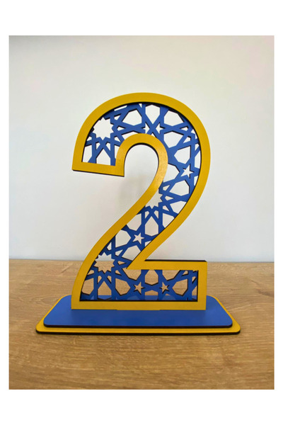 WoodenZoo ديكور طاولة عيد ميلاد عمره عامين (موضوع F.garden أصفر-أزرق داكن)