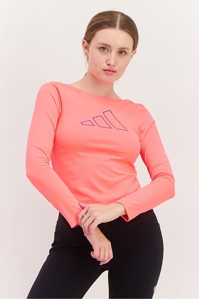 adidas Women Sportswear Fit Long Sleeves Brand Logo Top, Pink