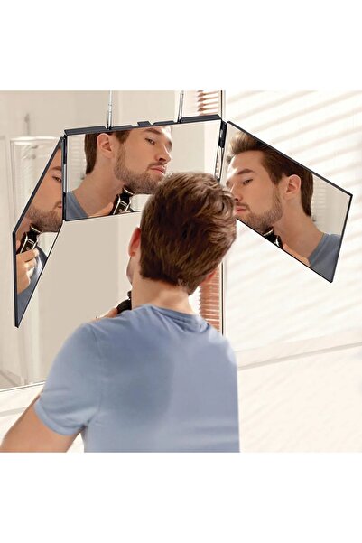 TechTic Berber Aynası Saç-Sakal Kesimi 360° 3 Katlı Ayarlanabilir Askılı Katl...