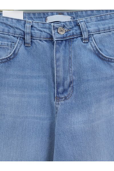 Modamorfo Pantaloni din denim cu talie înaltă cu buzunare multiple - Ice Blue