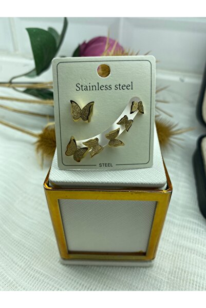 stainless steell Kadın 6 Lı Kelebek Set Küpe