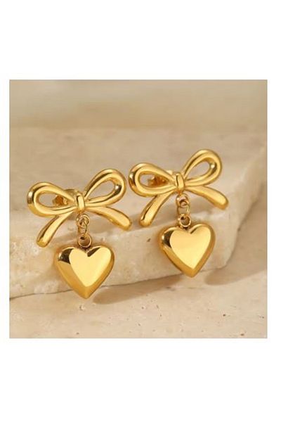 mos&more Steel Gold Bow Small Stylish Women's Earrings