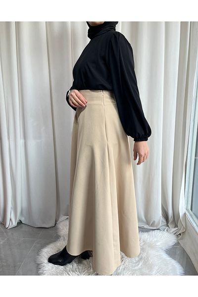 afife Mevlana Model Full Length Double Crepe Hijab Skirt