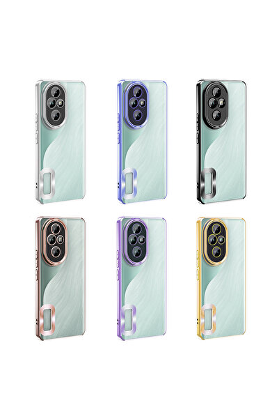 m.tk moveteck Honor 200 Kılıf Tam Kamera Korumalı Metalik Parlak Renkli Kenar Yumuşak Şeffaf Silikon Lensli Kapak