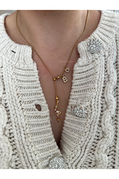 Alis Accessory Gold yıldız detaylı harfli asansör kolye