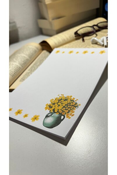 Handeto Kraft Yellow Floral Pattern A5 Notepad - Check Pluck Notebook, Glue Memo Pad, Unlined
