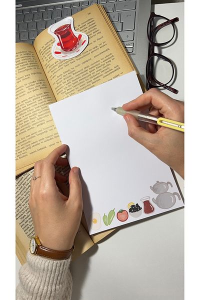 Handeto Kraft Breakfast Themed A5 Notebook with Glue - Check Pluck Notepad and No Line Memo Pad