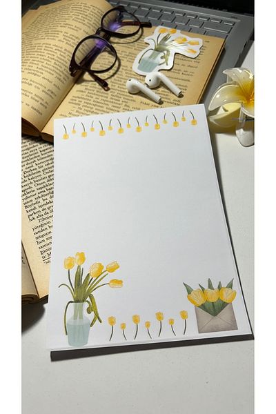 Handeto Kraft Yellow Tulip Notepad - Check Pluck Notebook, Glue Memo Pad, A5 Unlined Notebook