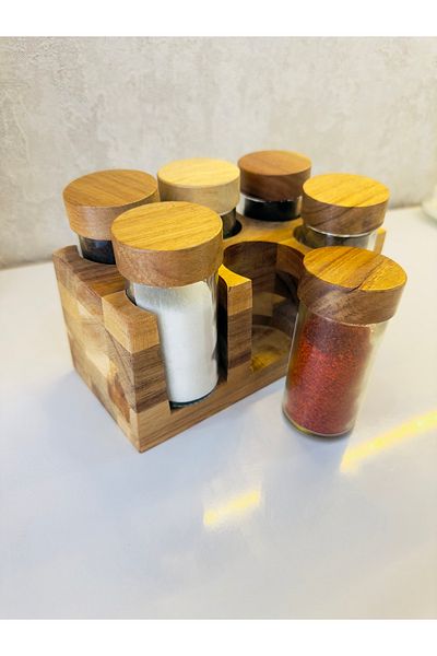 vanilinkitchen Mien 6-Piece Set of Spices with Acacia Lids and Acacia Stand