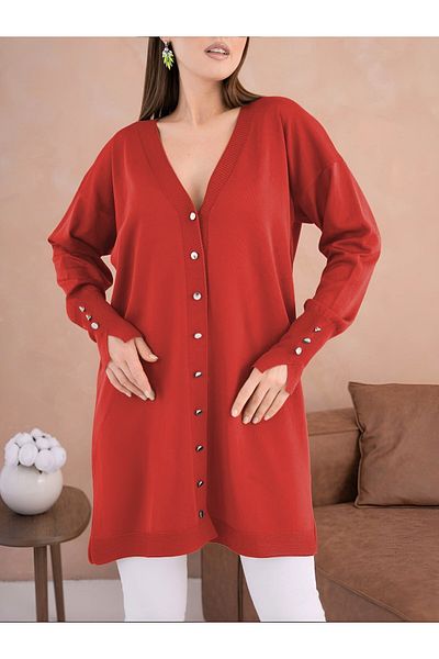 Modamorfo V-Neck Buttoned Front Knitwear Cardigan -Red