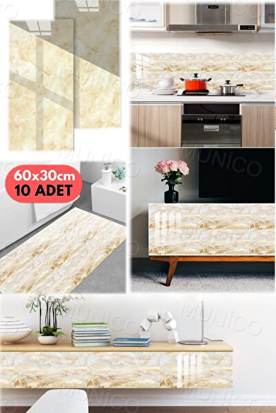 Munico 10PC 60x30 Cm Kendinden Yapışkanlı Sarı 3D Şık Fayans Duvar Yapıştırma Duvar Kağıdı Dekorasyon