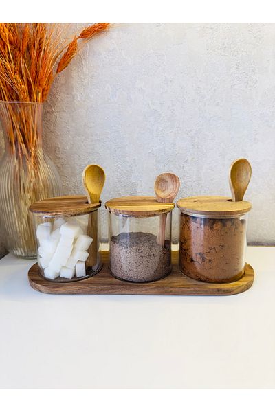 vanilinkitchen Mien Akasya 3-Piece Round Glass Spice Rack
