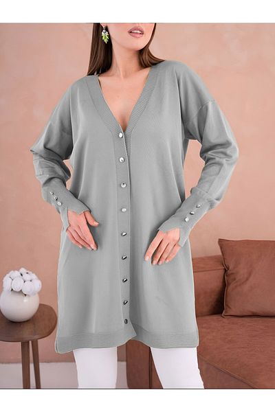 Modamorfo V-Neck Buttoned Front Knitwear Cardigan - Gray