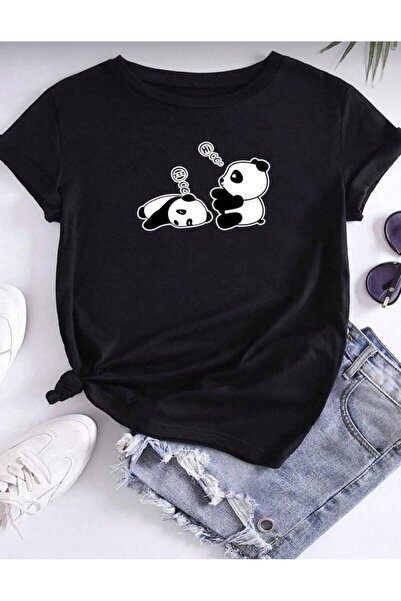 khufu Tricou Pandaics negru oversize unisex, cu o formă relaxată