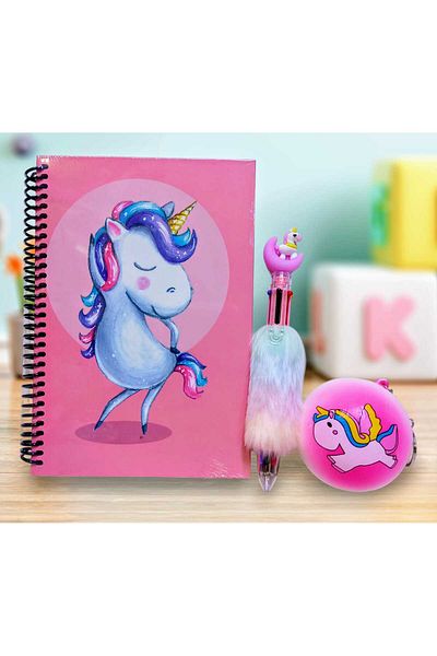 izmir yazici servis Unicorn Fancy Scrapbook Set with 6 Colors Writing Plush Pen and Sukushi Keychain Gift Diary