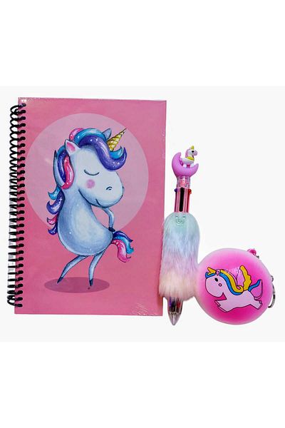 izmir yazici servis Unicorn Fancy Scrapbook Set with 6 Colors Writing Plush Pen and Sukushi Keychain Gift Diary
