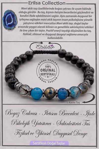 Erilsa Certified Aaa+ Quality Real Terahertz - Blue Agate Stone Bracelet - Adjusted