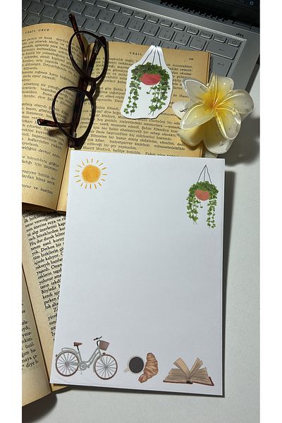 Handeto Kraft Bicycle Themed A5 Notepad - Check Pluck Notebook with Glue Memo Pad and No Line Notebook