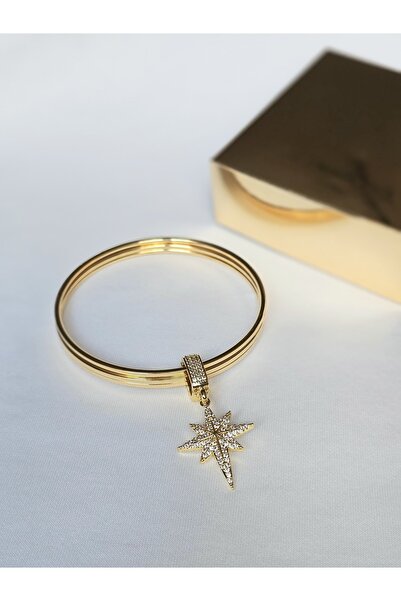 Roya Happiness Charmlı Ajda Bilezik 3lü Ajda Bilezik Kutup Yıldızı Charm Kadın Çelik Bilezik 65 Mm