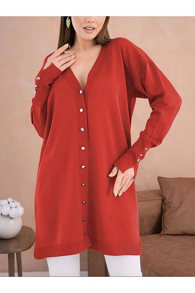 Modamorfo V-Neck Buttoned Front Knitwear Cardigan -Red