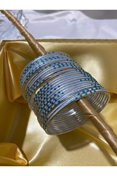 Home 24’lü Alüminyum Hint Bilezik Seti – Açık Mavi Detaylı