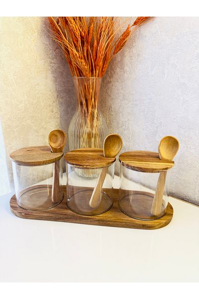 vanilinkitchen Mien Akasya 3-Piece Round Glass Spice Rack