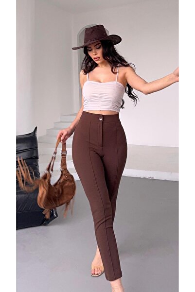 Paw Garage Kadın Diane Yüksek Bel Toparlayıcı Likralı Dar Paça Çimalı Kumaş Pantolon