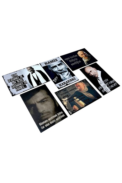 Limly Tasarım Ramiz dayı 6 lı retro ahşap tablo seti