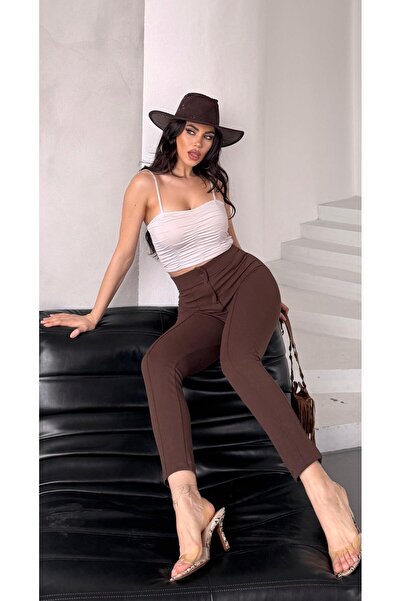 Paw Garage Kadın Diane Yüksek Bel Toparlayıcı Likralı Dar Paça Çimalı Kumaş Pantolon