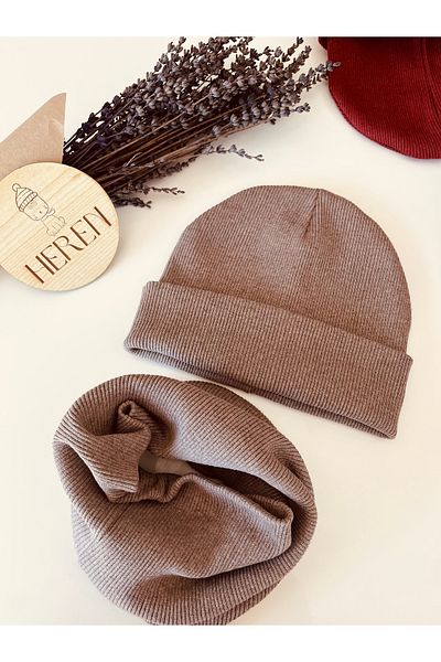 HEREN BUTİK Stone Folded Label Beret and Neck Collar Set