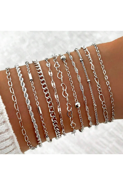 Choice مجموعة أساور نسائية من الفضة العتيقة مكونة من 11 قطعة، تتميز بأجواء إبداعية ومزاج أوروبي وأمريكية