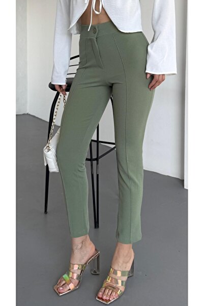 Paw Garage Women's Diane High Waist Recovery Lycra Narrow Leg Grass Fabric Pants