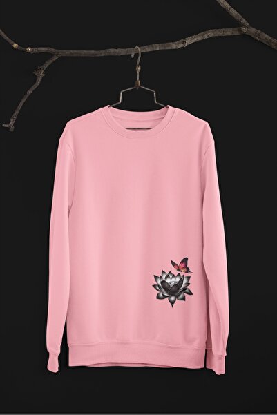 Butik Φούτερ Unisex με μακρύ μανίκι 2 νήματα FLOWER BUTTERFLY Transfer Ba με ...