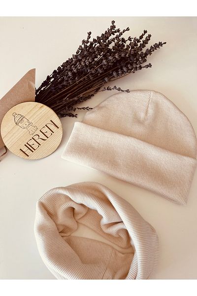 HEREN BUTİK Baby Kids Folded Label Camisole Beanie and Neck Collar Set