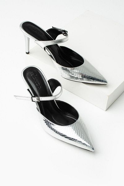 diclepolat Silver Heeled Pointed Toe Women's Evening Dress Slippers - Yesva 8cm