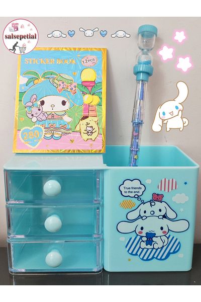 Salsepetial Σετ μολυβοθήκη Cinnamoroll Desktop Organizer με 0,7 μύτη στυλό 280 τμχ Σετ αυτοκόλλητων σημειωματάριων