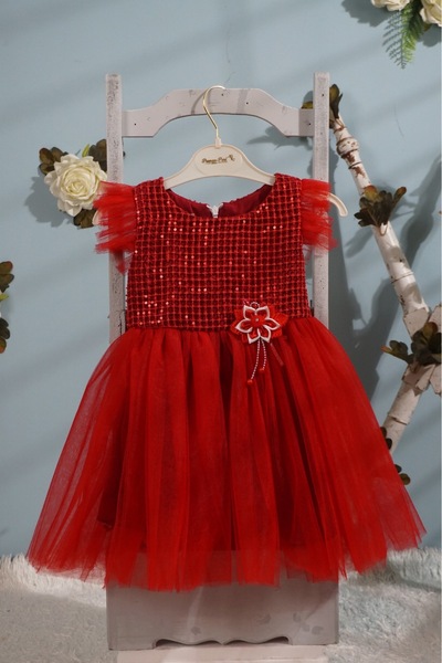 Prenses Peri Kids Kız çocuk abiye party elbise kol detayı elbise taşlı kumaş