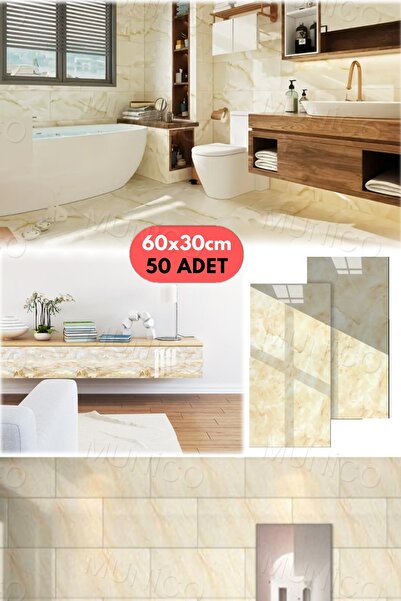 Munico 50PC 60x30 Cm Kendinden Yapışkanlı Sarı 3D Şık Fayans Duvar Yapıştırma...