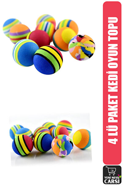 YENİ NESİL ÇARŞI Pack of 4 Cat Rainbow Play Ball Cat Interactive Ball Toy