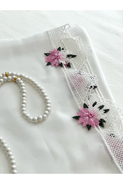 NUMİSTORE İğne oyası kırık beyaz namaz örtüsü