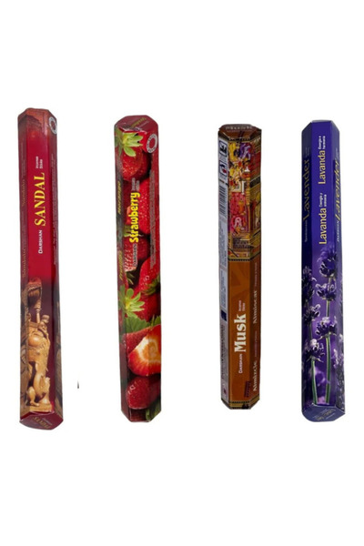 Darshan Incense Çubuk Tütsü Karma Set 4 Paket (80 Adet) Sandal-Çilek-Misk-Lav...