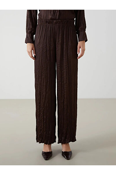 LC Waikiki LCW Modest Kahverengi Beli Lastikli Geniş Paça Kadın Pantolon