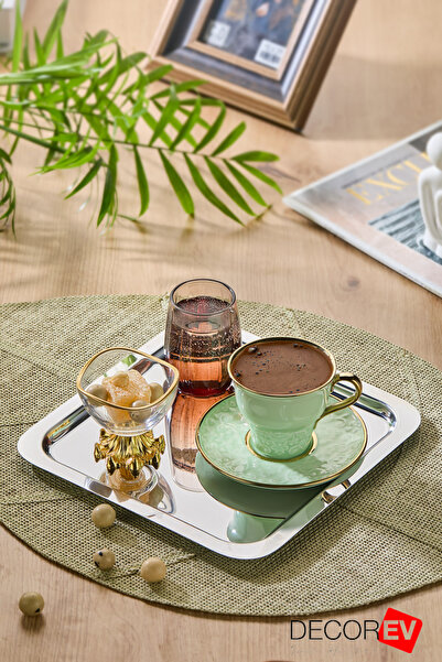 decorev Luxury Square Accessory Stainless Steel 6-Piece Silver Color Coffee, Tea, Decorative Presentation Serving Tray