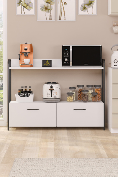 Cosargroup Mutfak Standı 2 Kapaklı 4 Raflı Kahve Köşesi Dekoratif Çok Amaçlı Bar Masası