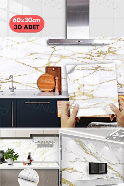 Munico 30PC 60x30 Cm Kendinden Yapışkanlı Vinil 3D Şık Fayans Duvar Yapıştırma Duvar Kağıdı Dekorasyon