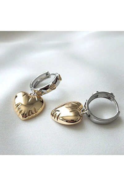 Vitastyle 316L Steel Mix Color Zircon Stone Heart Engraving Detail Women's Earrings