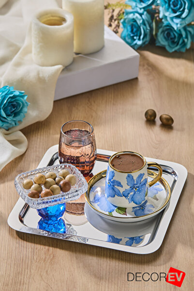 decorev Luxury Square Accessory Stainless Steel 6-Piece Silver Color Coffee, Tea, Decorative Presentation Serving Tray