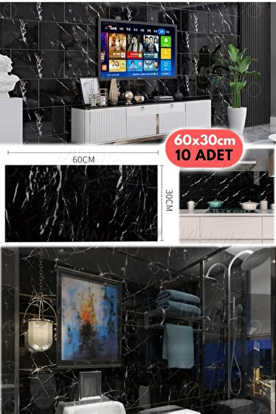 Munico 10 Adet 60 Cm Siyah Banyo Mutfak Yer Döşeme Köpük Fayans Gerçekçi  Mer...