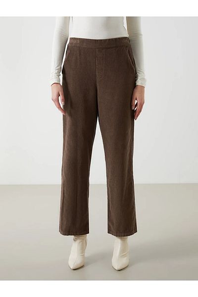 LC Waikiki Lcwaikiki Classic Brown Women's Straight Velvet Pants with Elastic Waist